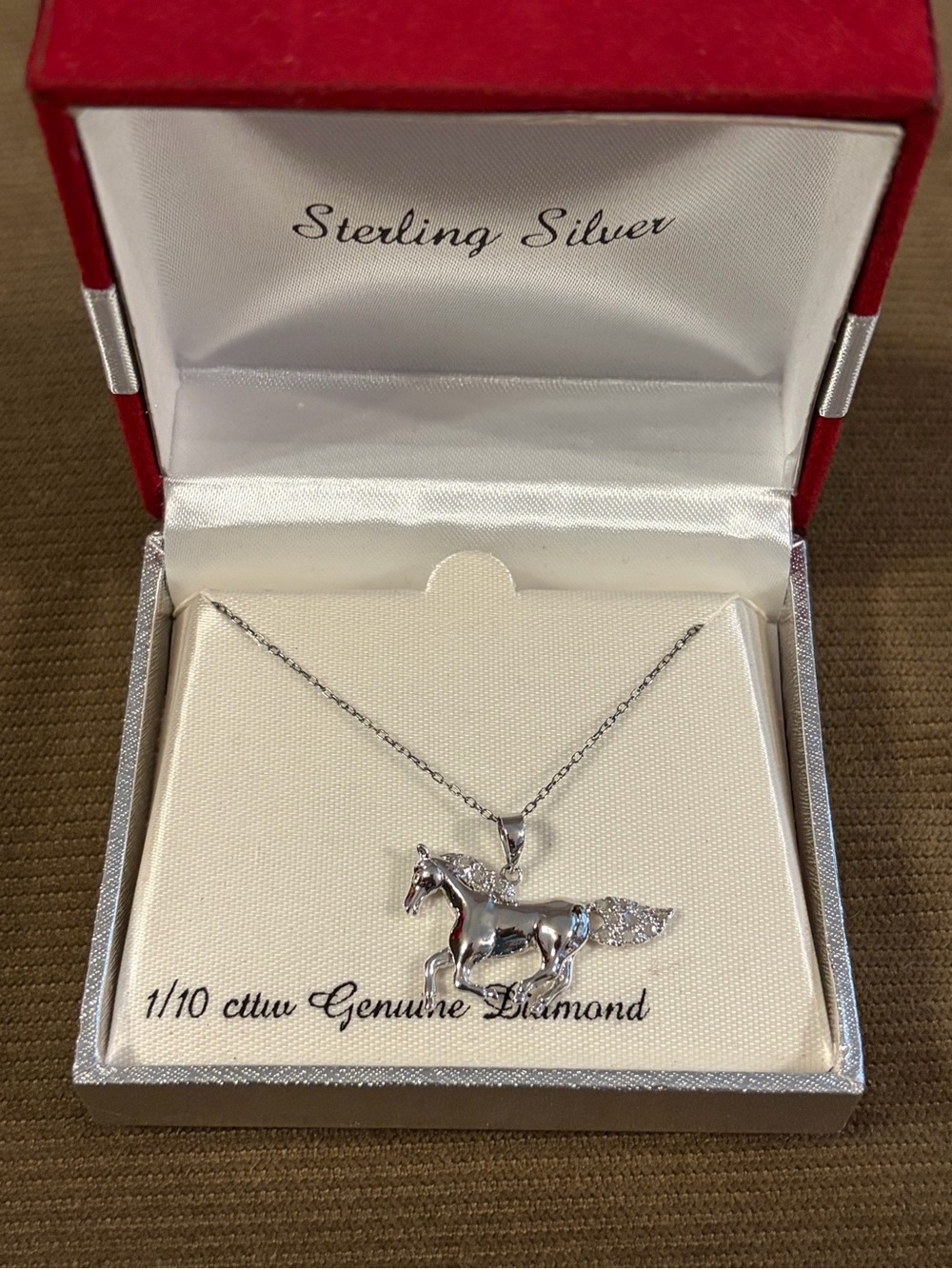 Sterling Silver & Genuine Diamond Horse Pendant with Necklace Still in Box